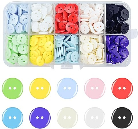 Bohory 500PCS 2 Hole 10MM Round Resin Button Sewing Craft Buttons, Mixed Buttons Round with Storage Box, Resin Button for Sewing Arts Crafts Knitting DIY Handmade