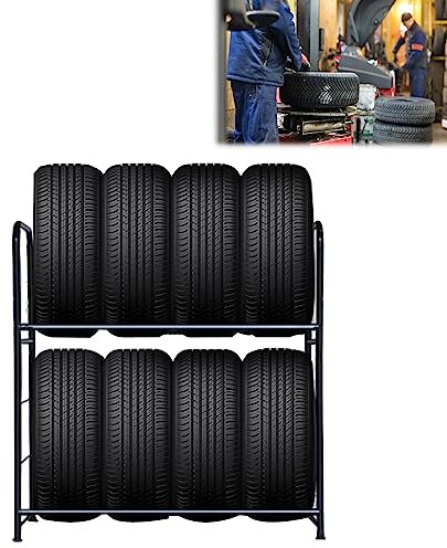 Froadp Reifenregal für 8 Reifen Reifenständer 2 Ebenen Felgenregal Lagerregal aus Stahl 107 × 46 × 117 cm Felgenbaum mit Staubschutz Höhenverstellbare Werkstattregal Belastbar 180 kg