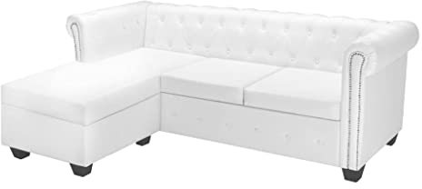 Willood Chesterfield-Sofa L-Form Ecksofa mit Schlaffunktion Kunstleder Weiß
