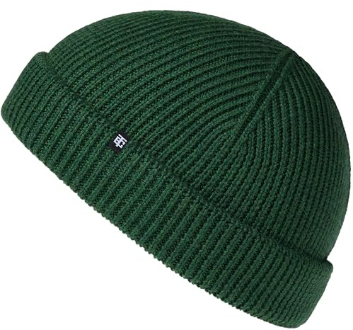 Enter the Complex® Fisherman Beanie, 100% Merino Wolle, Trawler Mütze, Fischermütze, Troyer, Ribbstrick, Damen und Herren, Grün