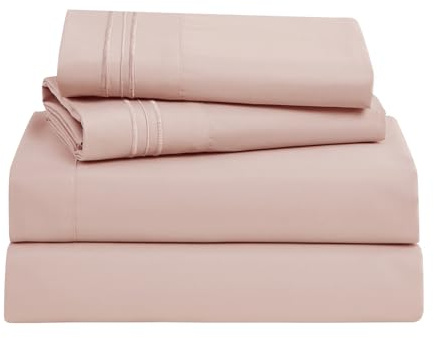 Clara Clark Bed Sheets, Premier 1800 Series Bed Sheet Set, Deep Pocket, Wrinkle, Fade, Stain Resistant, Luxury Soft Bedding Sheets & Pillowcases, California King, Pink Beige