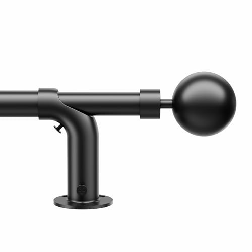 Vuynuxs Adjustable Blackout Curtain Pole - Curved Design 76-280cm (30-110), 22/25mm Heavy Duty Metal with 60mm Ball Finials for Eyelet Curtains ，Black