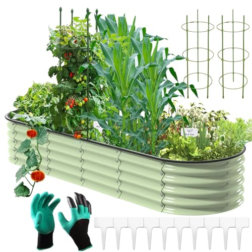 Gardtech Bancal elevado 9 en 1 para jardín – Práctico bancal de acero inoxidable galvanizado – estable juego de bancal de metal – Innovador bancal verde 240 x 60 x 37 cm – Jardín para verduras
