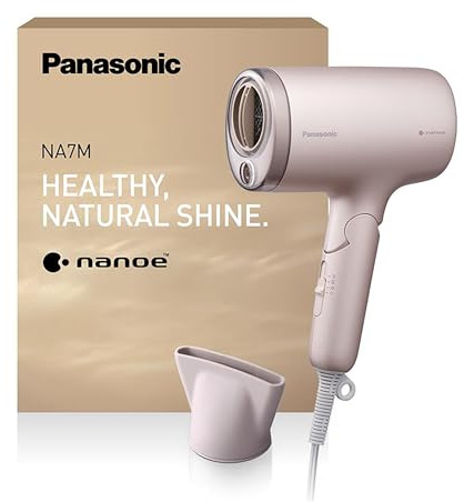 Panasonic EH-NA7M-P825 Sèche-Cheveux Nanoe pour des Cheveux Brillants, Design Pliable, Séchage Rapide, Accessoire Concentrateur, 1600W, Rose Clair