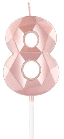 mciskin Rose Gold 8th Birthday Candles,8th Birthday Decorations for Girl,3D Number 8 Candle for Cake,Rose Gold Cake Topper for Her Him Party Decorations Wedding Supplies