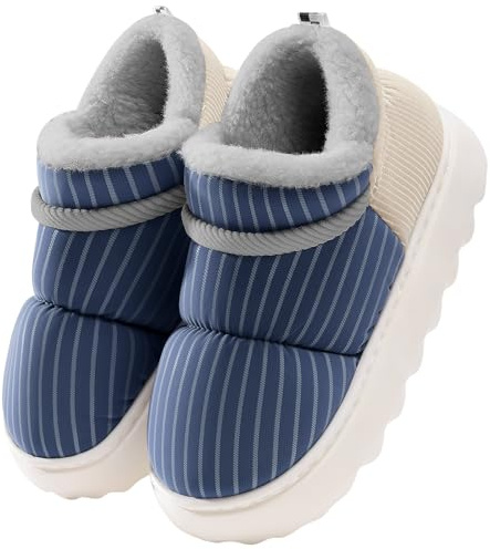 Xnova Zapatillas Mujer Casa Invierno Antideslizante, Pantuflas Cálidas Interior de Peluche Color Liso Zapatillas Impermeable Cómoda y Cálida(Azul, 40-41)