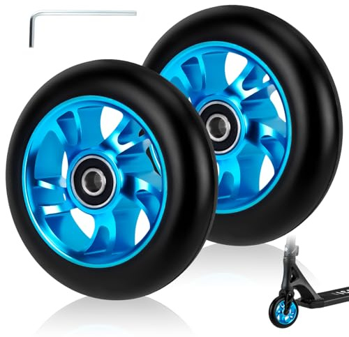 Ruedas de Repuesto para Patinete,Recambio Patinete Ruedas, Ruedas de repuesto para scooter de 100 mm con rodamientos ABEC-9,Solido Neumáticos Sólidos Antideslizantes(Azul pálido)