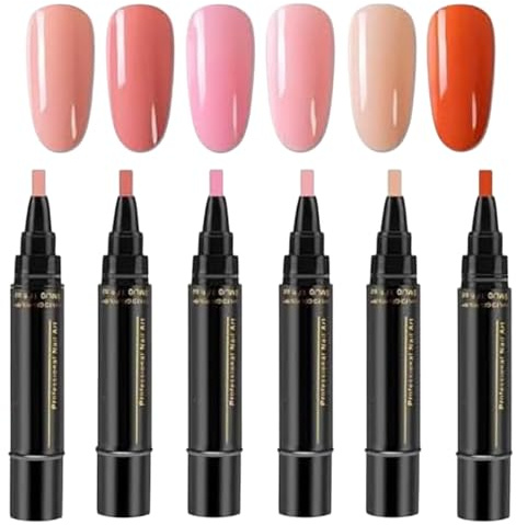 Stylo Vernis à Ongles Gel 6 Couleurs - Séchage Rapide sans Lampe UV - Précision Pro - Manucure à Domicile/Voyage - Kit 8ml