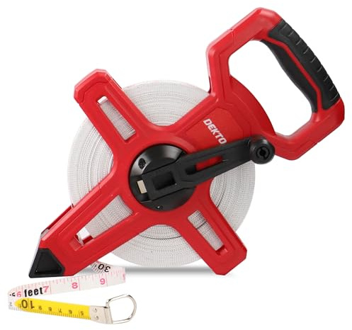 DEKTON 50M Fibreglass Surveyor Tape with Holder – Metric & Imperial, Class III Accuracy, UV Print, Abrasion & Water Resistant, Non-Slip Handle, Fast Rewind Pivot Reel, Durable Measuring Tool