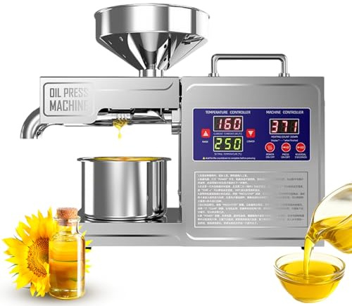 1200W Oil Press Machine, Cold Hot Press Food Grade Stainless Steel Oil Extractor, Food Grade 304 Stainless Steel Commercial Electric Hot/Cold Nut Seed Extractor for Peanuts,Sesame Seeds