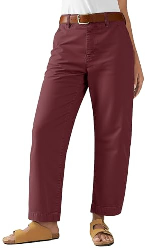 Flamingals Straight Leg Low Rise Barrel Pants for Women Burgundy M