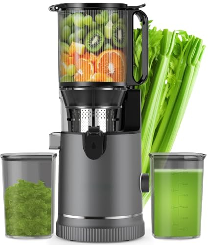 Extractor de Zumos – Slow Juicer con Boca XL de 147 mm y Motor de 400 W, Alta Extracción y Conservación de Nutrientes, Capacidad de 1,8 L con 2 Vasos, Libre de BPA, Para Frutas y Verduras Enteras