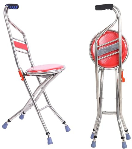 Bastón plegable con asiento, altura ajustable, silla de bastón de 4 patas para ancianos, taburete de senderismo portátil para rehabilitación física y apoyo