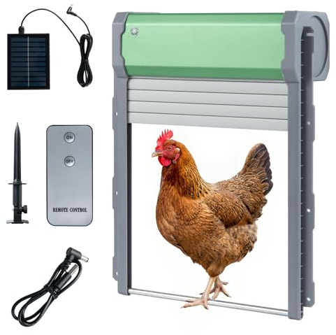 COSTWAY Porte Automatique Poulailler Solaire à Télécommande, Trappe Poulailler Automatique Batterie en Aluminium, Capteur Lumière&Minuterie, Anti-Pince&Étanche, pour Poulets Canards Lapins