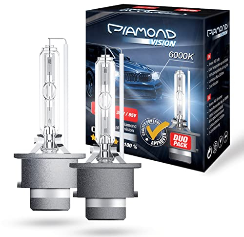 Diamond Vision 2X D2S 85V 35W | Xenon Look | Zugelassen & eintragungsfrei | Halogen KFZ Autolampen | 6000k Super Ultra White | HID Bi | Nightbreaker | E-Prüfzeichen | P32d-2
