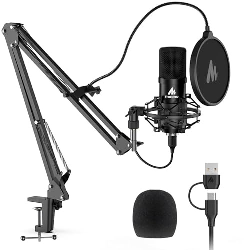 USB Microphone, MAONO 192KHZ/24Bit Plug & Play PC Computer Podcast Condenser Cardioid Metal Mic Kit with Professional Sound Chipset for Recording, Gaming, Singing, YouTube (AU-A04)