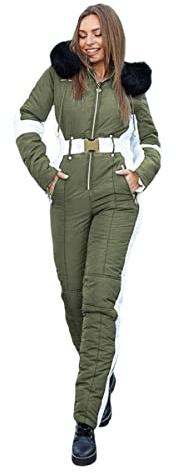 Yousify Womens Winter Onesie Ski Jumpsuits Outdoor Sports Waterproof Snowsuit Removable Faux Fur Collar Coat Jumpsuit