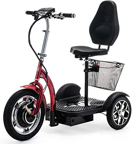 Veleco ZT16 3-hjuls mobilitetshjälp - Helt monterad och klar att använda - Stora hjul - Lätt att manövrera - Fram- och bakbromsar - Avtagbar varukorg (Röd))