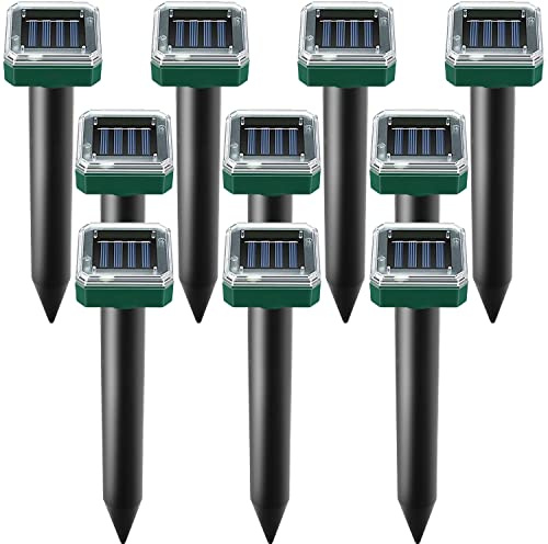 Mole Repellent Solar Powered, 10 Pack Solar Mole Repellents Ultrasonic for Vole, Snakes, Gopher, Waterproof Sonic Vole Deterrent Spikes,Snake Gopher for Garden and Yard