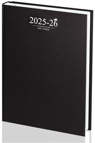 Academic Diary 2025-2026 A4 Day-A-Page School Planner for Students and Teachers Diary with Case Binding (Black Cover)