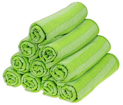 RESPEKT Lot de 10 torchons en microfibre bambou 60 x 40 cm Vert