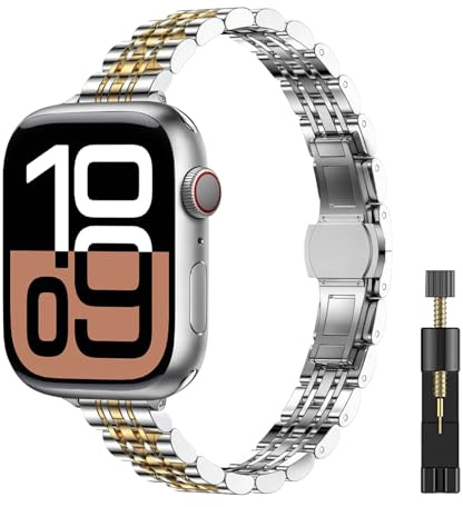 WoPail Damarmband kompatibelt med Apple Watch 49 mm 46 mm 45 mm 44 mm 42 mm serie 10/9/8/7/6/5/4/3/2/1/Ultra 2, rostfritt stål ersättningsarmband premium kvinnor metallarmband för iWatch/SE/SE 2