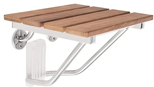 Duschsitz klappbar Wandmontage Duschklappsitz Duschhocker Dusche Chrom Teakholz