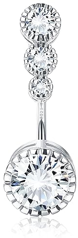 Sllaiss 14G Zirkonia Bauchnabelpiercing 925 Sterling Silber Nabelpiercing für Frauen Rund Herz Zirkonia Nabelring Bauchnabel Piercing Schmuck Weißgold Körperschmuck Rund