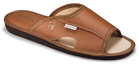 ESTRO Zapatillas Casa Hombre Piel - Zapatillas Casa Cuero Pantuflas Hombre Verano Pantuflas Homem Suela De Memoria VERANO