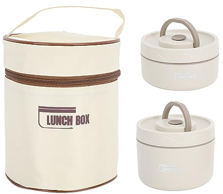 Contenedor De Almuerzo Aislado De Acero Inoxidable 304, Sellada Portátil, Caja Térmica Multifuncional Caja Térmica Redonda Con Bolsa Térmica (2 cajas)