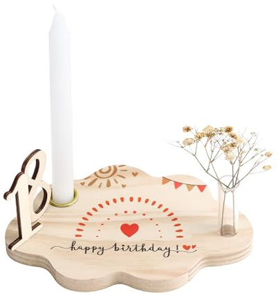 LUOJINYI Wooden Birthday Plate with Candle Holder Plastic Test Tubes Years 0-9 Guest Book Birthday Decoration Birthday Gift for Boys Girls Adults, Geburtstagsteller aus Holz mit Kerzenhalter