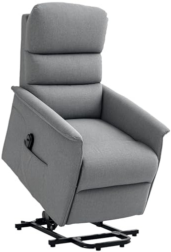 HOMCOM Power Lift Recliner Chair for Elderly Fabric with Footrest Grey | Electric Riser and Reclining Armchair, Remote Control, Side Pockets, Living Room