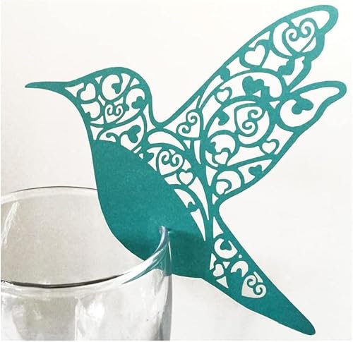 Haione Segnaposto per calici da vino, con uccello, per ricevimenti, matrimoni, feste di compleanno, 50 pezzi, colore: azzurro