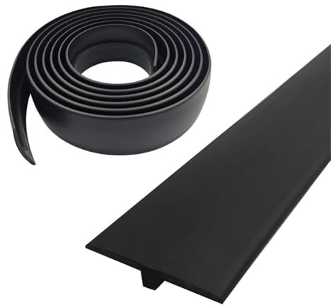 Wapasezyar Profilé de transition, profilé en T, en PVC, pour seuils de porte, rail de transition, barre de séparation plate pour sols connectés, espaces entre les carreaux de stratifié, noir, 5 cm x 3