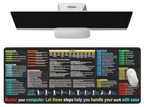 Alfombrilla Para Teclado Con Atajos - Alfombrilla de Ratón con Atajos de Teclado | Accesorio Antideslizante XXL Para Escritorio, Resistente A Manchas, Para Contables, Estudios, Programadores, Oficinas