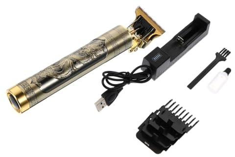 DEARMAMY Cortapelos Eléctrico Profesional Portátil con Batería y Accesorios Cortadora De Cabello Barbero para Uso Doméstico Diseño Vintage con Patrón Grabado Dorado
