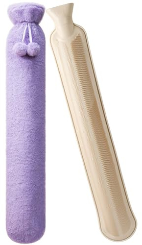 URBZUE Borsa dell'acqua Calda Lunga, Borsa Acqua Calda 2L con Soffice Rivestimento, Bottiglia d'acqua Calda Per Collo e Spalle, Schiena, Gambe e Vita, Impacco Caldo e Freddo (Viola)