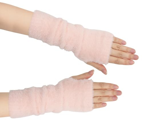 Long Keeper Winter fingerlösa armvärmare för kvinnor armvärmare fingerlösa handskar varm fuskpäls handledsvärmare Y2K, ROSA, En storlek