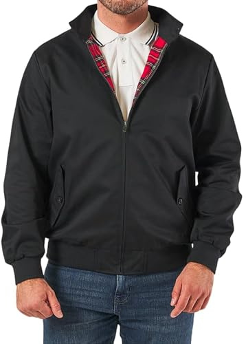 Mens Casual Jacket Classic Retro 70s Scooter Bomber Coat Tartan Lining Mod Vintage Style Lightweight Zip Up Top Windbreaker