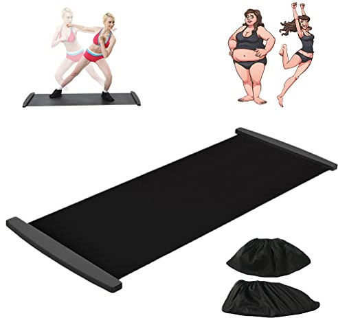 Stylebest Slide Board, Bantningsmatta för ben- och Coreträning med Skoskydd, för Fitness, Skridskoåkning och Ishockey (Svart med skoskydd 200 * 50cm)
