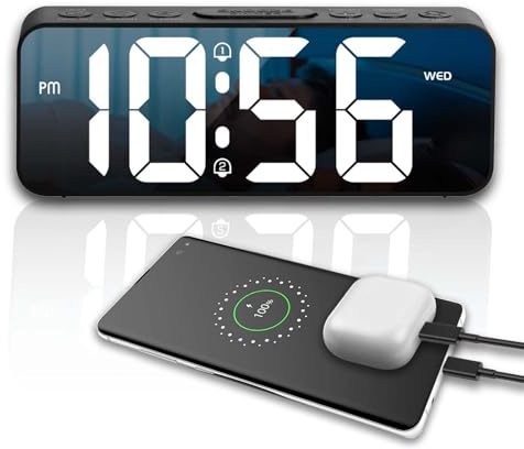 OWYELO Reloj Despertador Digital, Digital Reloj LED con Temperatura Gran Pantalla, Alarm Clock para Mesita de Noche con Función Snooze y Dual Alarma, 12/24H