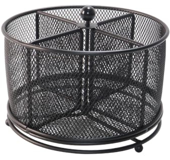 Grobo 360 grader roterande metallbestickhållare, 4-fack bestickhållare, för fester, bordsskivor, bufféer, picknick (svart)