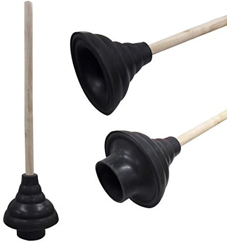 HAUTMEC Rubber Toilet Plunger for Bathroom Sink Plunger Toilet Unblocker with 150mm (Dia) Plungers and 450mm Wood Handle for ​Bathroom Sink Drain Kitchen