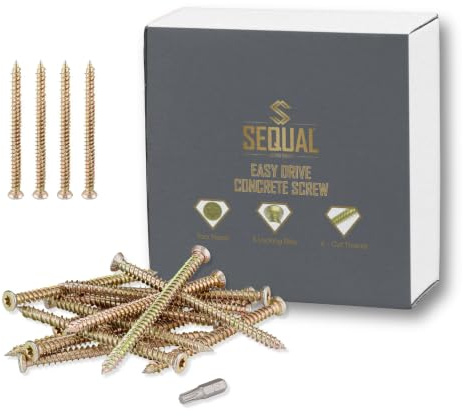 SEQUAL 150mm Concrete Screws 20 Pack, Countersunk Torx Masonry Screws for Concrete, Brick & Stone, Direct Concrete Fixing Screws, T30 Torx Driver Bit Included