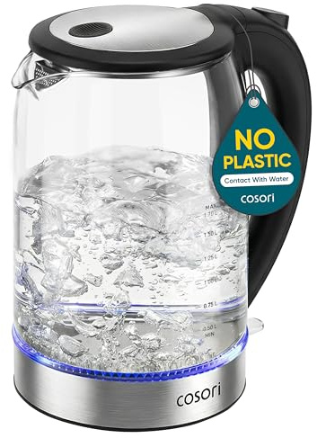 Cosori Electric Kettle, No Plastic Contact With Water, Wide Mouth For Easy Cleaning, Auto Shut Off, 1.7L Tea Kettle & Hot Water Boiler, Water Heater & Teapot, Borosilicate Glass, Black, 1500W