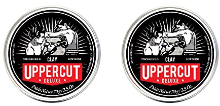 Uppercut Deluxe Clay for Men Matte Finish, Matter Ton Mit Geringem Glanz für ein Natürliches Aussehen, Haarton auf Wachs und Wasserbasiert für herren, 2 x 70g