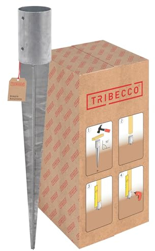 TRIBECCO Manicotto di fondazione da battere per legni rotondi zincato a caldo supporto per pali rotondo manicotto da battere manicotto di fondazione palo ancoraggio acciaio argento ancoraggio a terra