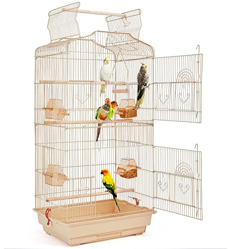 Yaheetech Vogelkäfig Vogelvoliere Tierkäfig Vogelhaus für Papagei Wellensittich 46 x 35.5 x 104.5cm Almond