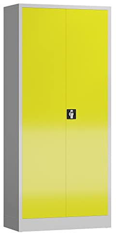 Aktenschrank Metallschrank abschließbar 1945 x 920 x 420 mm grau/gelb mit 2 Türen 4 Fachböden Mehrzweckschrank Flügeltürenschrank