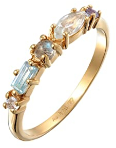 Elli Ring Damen Memoire Klassik mit Topas, Mondstein und Amethyst in 925 Sterling Silber vergoldet